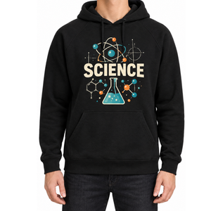 Sudadera Clásica Negra de Algodón para Hombre con Estampado Gráfico de "SCIENCE", Sudadera Informal con Capucha - Product Image 1