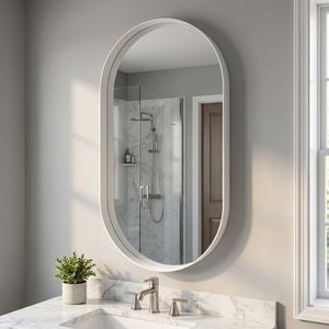 Specchio Ovale da Parete 24x36 Pollici con Cornice Profonda in Metallo Bianco - Product Image 1