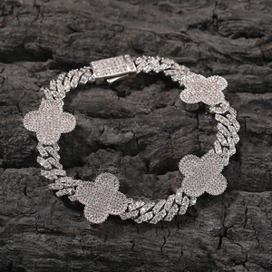 Clover Moissanite Bracelet 925 <b>Silver</b> Iced Out Cuban Link Bracelet <b>for</b> <b>Men</b> - Product Image 3