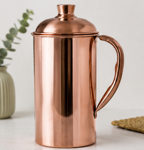 Carafe en cuivre avec couvercle et poignée, design vintage, grande capacité, vaisselle de qualité supérieure, sans soudure, bien-être ayurvédique - Product Image 3