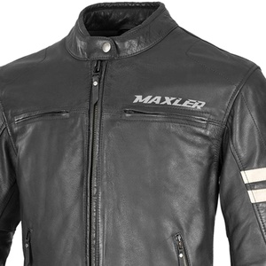 Men's Slim Fit Motorcycle Style Biker Jacket in Black Genuine Leather with Zipper Pockets Casual Outerwear Coat ODM Supply - Product Image 4