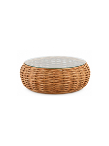 Modern Round Rattan <b>Coffee</b> <b>Table</b> With Tempered <b>Glass</b> <b>Top</b> Handmade Living Room Furniture Hiqh Quality Detail Rattan - Product Image 2