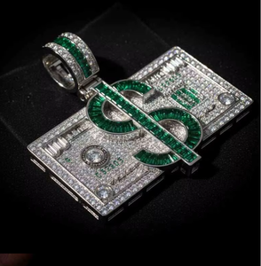 Pendentif Moissanite Iced Out en forme de signe dollar, en argent sterling 925, avec breloque taille baguette verte, bijoux de fête Hip Hop - Product Image 2