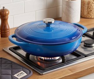 Cazuela de cobre redonda Calentador de alimentos Diseño azul elegante con tapa a prueba de fugas Ideal para almacenar alimentos con estilo y servir Color azul - Product Image 3