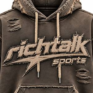 Sweat-shirt à capuche pour homme, coupe classique, en coton French Terry, style streetwear, effet vieilli, logo brodé, poche décorative, hiver - Product Image 4