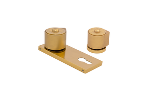 Juego de manijas de latón macizo moderno para cerradura de embutir, placa de doble tono, acabado mate PVD oro rosa, PVD oro, negro brillante, herrajes de 60 mm - Product Image 5