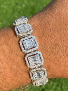 Luxury Emerald Cut Moissanite Bracelet Iced Out Square Link White Gold Finish Statement Hip Hop Jewelry <b>for</b> <b>Men</b> Women - Product Image 2