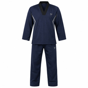 Men's Navy Karate Uniform Quick Dry Breathable Lightweight 100% Cotton Training Suit Logo Print Regular Fit Martial Arts Wear - Product Image 3