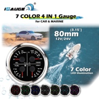 Nuevo IGauge WP804N1B-NB 80mm 12-24V Medidor de Presión de Aceite, Nivel de Combustible, Temperatura del Agua, Voltaje con Alarma, Retroiluminación LED de 7 Colores, Bisel de ABS y Lente Convexa
