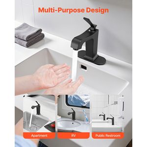 Rubinetto da cucina monocomando nero opaco con scarico a pulsante, rubinetto per lavello facile da usare per l'approvvigionamento idrico della cucina - Product Image 2