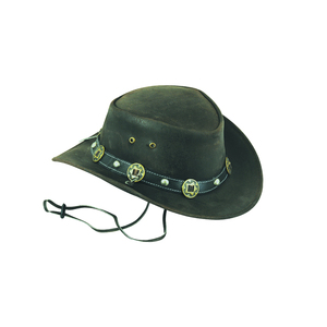 Sombrero de cuero con concho para hombre en negro y marrón, protección solar de ala ancha para rostro y cuello, correa de barbilla extraíble en tallas S–2XL - Product Image 1