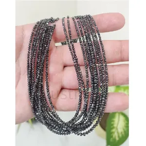 Cuentas Facetadas de Piedra Negra en Forma de Rondelle de 2mm de Diámetro, Corte Brillante, para Fabricación de Joyería, Venta al Por Mayor, Suministro a Granel de Fábrica - Product Image 4