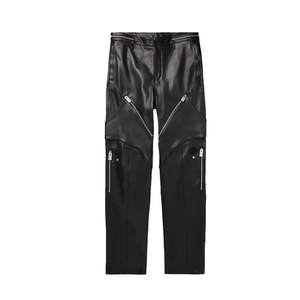 Pantalon Moto Décontracté Léger en Cuir Noir pour Homme avec Fausses Fermetures Éclair, Taille Mi-Haute, Coupe Droite, Style Hiver 2027 - Product Image 3