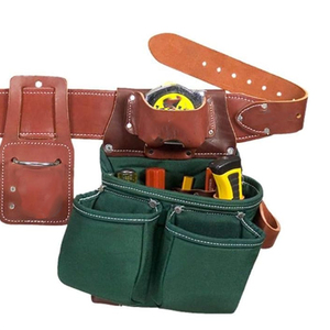 Professional Leather <b>Tool</b> Belt With 18 Pockets Adjustable Heavy Duty Work Gear For Men Brown - Product Image 3