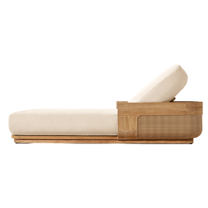 Chaise longue-lit en bois de teck à panneau bas avec tressage moderne, lit de jour extérieur, style minimaliste, mobilier de plage et de piscine, personnalisable - Product Image 3
