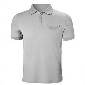 Polo en coton à manches courtes gris pour homme avec logo brodé en forme d'aile, style décontracté, coupe classique - Product Image 1