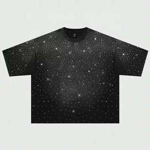 T-shirts de marque élégants personnalisés pour hommes, effet vieilli, délavé à l'acide, avec transfert de strass, service OEM de logo personnalisé - Product Image 1