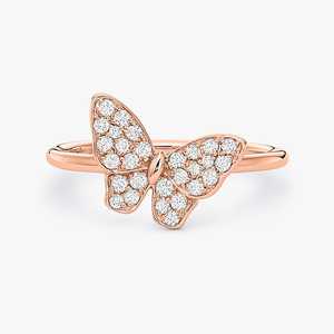 Bague Papillon Tendance, Inspirée de la Nature, Minimaliste, pour Usage Quotidien, Bijou de Luxe, Pavé de Diamants Ronds de Laboratoire, Or Massif 14K 18K - Product Image 3
