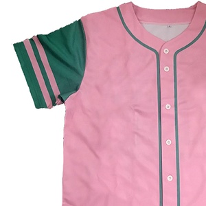 Maillot de baseball personnalisé pour sororité, manches courtes, rose vert, couleur unie, entièrement boutonné, unisexe, adulte, respirant, en polyester - Product Image 2