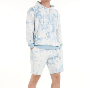 Conjunto de Sudadera y Pantalones Deportivos de Algodón Tie-Dye Extra Grandes Personalizados al por Mayor, Conjunto de Sudadera con Capucha y Pantalones Cortos Personalizados para Hombre - Product Image 4