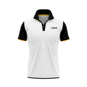 Polo homme noir et blanc à manches courtes, couleur unie, tricoté en polyester, décontracté, respirant, coupe classique, logo sur le devant - Product Image 2