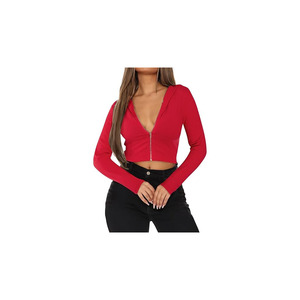 Ladies Slim Fit Ribbed <b>Crop</b> Hoodie Jacket Zip Closure <b>Long</b> <b>Sleeve</b> Trendy Street Style <b>Top</b> for women - Product Image 6