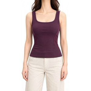 Camiseta sin mangas personalizada de cuello cuadrado color borgoña para mujer, de algodón, ajustada, básica, informal, para verano, para usar en capas. - Product Image 2