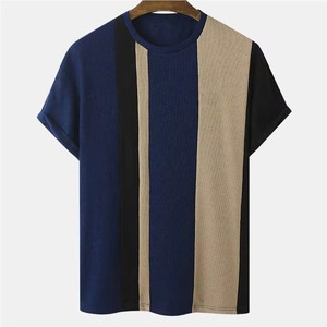 2026 Custom Striped Men T <b>Shirt</b> Breathable <b>Waffle</b> Knit Fabric Casual Crew Neck Short Sleeve Summer Fashion T <b>Shirt</b> OEM Custom - Product Image 1