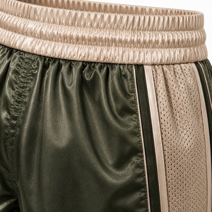 Unisex Green Satin/Nylon/<b>Polyester</b> Boxing Shorts with Beige Mesh Panel Elastic Waistband Seamless Fusing Quick Dry Regular Fit - Product Image 3