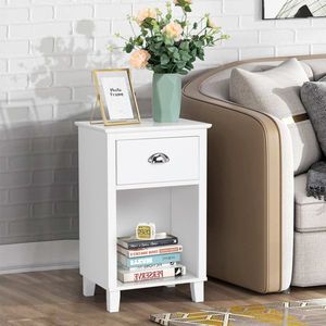 Comodino Moderno FCH in MDF Bianco 40*30*63cm, Design Semplice con Gambe Alte e Due Cassetti, Verniciato a Spruzzo - Product Image 1