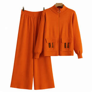 Conjunto de 2 Piezas para Mujer, Tejido Tipo Lana, Color Naranja, Cuello en V, Sin Mangas, Corte Regular, Casual, Primavera/Verano, con Botones - Product Image 5