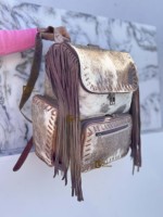 Nouveauté 2026 : Sac à dos en cuir de vachette à franges, sac à dos élégant en cuir de vache à poils, sacs d'école unisexes, sac de créateur unique