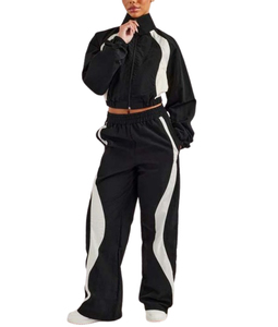 Conjunto Deportivo de Dos Piezas para Mujer, Estilo Y2K, Bloques de Color Blanco y Negro, Transpirable, Ligero, con Cremallera en las Mangas Largas, Corte Holgado, para Verano - Product Image 4