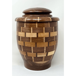 Round Wooden Urn <b>Ashes</b> Cremation <b>Keepsake</b> Urn American Style Basketweave Memorial Vase Funeral Supplies - Product Image 2