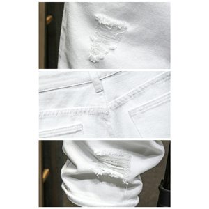 Shorts Bermuda en jean blanc déchiré pour homme, taille mi-haute, fermeture boutonnée, style décontracté, en toile de coton - Product Image 3