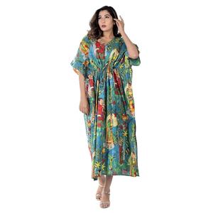 Túnica Kaftan de Algodón Kahlo Hecha a Mano, Vestido Ligero Tipo Kimono - Product Image 1