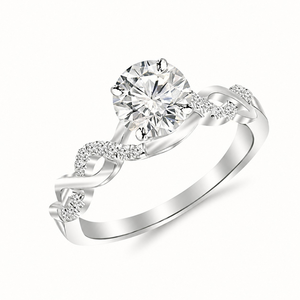 Anillo de compromiso étnico para mujer con diamantes reales de 0.60TCW, diseño de infinito retorcido, en oro blanco con corte brillante redondo y engaste de puntas. - Product Image 1