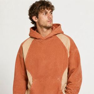 Custom Mens Color Block Hoodie Oversized Heavyweight Cotton Fleece Streetwear Pullover Patchwork Hooded Sweatshirt Manufacturer - Product Image 5