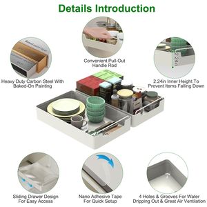 2 Pezzi Scaffale Scorrevole Estraibile in Acciaio al Carbonio per Spezie, Organizzatori per Armadietti con Pellicola Adesiva Nano Fissata - Product Image 5