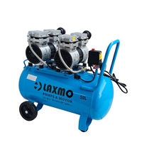 Compresor de Aire Silencioso y Portátil de Bajo Ruido, Alimentado por CA 220v 50hz 1hp, Sin Aceite, 550W, 2 Pistones con Tanque de 50L
