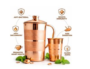 Ensemble de carafes en cuivre pour une inspiration de décoration de cuisine rustique, ensemble de service d'eau en métal avec verres, durable et réutilisable pour la cuisine et la salle à manger. - Product Image 2