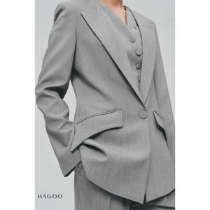 Conjunto de Blazers a la Medida para Mujer, Pantalones de Pierna Ancha, Chaleco, Traje de Oficina de Tres Piezas [B9041] - Product Image 2