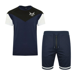 Conjunto deportivo de camiseta y pantalones cortos para hombre Ekin Impex, con bloques de color, tejido de punto de secado rápido, ropa informal de verano, cuello redondo. - Product Image 1