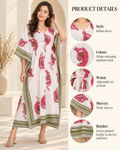 Robe Kaftan Longue Imprimée en Coton Tissé 100% pour Femme, Style Bohème, Tenue de Plage et de Vacances, Cache-maillot Tendance pour Acheteurs en Gros - Product Image 4