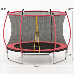 Trampoline d'extérieur rouge de 3 m approuvé ASTM avec filet de sécurité et poteaux incurvés pour sauteurs et rebondisseurs - Product Image 2