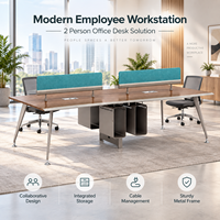 Banc de bureau pour 4 personnes, poste de travail en open space avec écrans et rangements pour le personnel de bureau d'entreprise