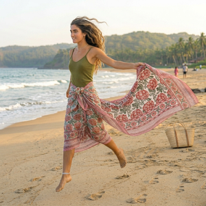 Paréo en coton imprimé à la main, motif floral rouge, léger, pour la plage, écharpe légère, couverture pour femme, logo personnalisé, respirant, vente en gros - Product Image 4