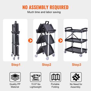 Ergonomic Handle Lockable Wheels Portable 165LBS Heavy Duty Aluminium <b>Foldable</b> Utility Service <b>Cart</b> with 3 Shelf Rolling <b>Cart</b> - Product Image 6