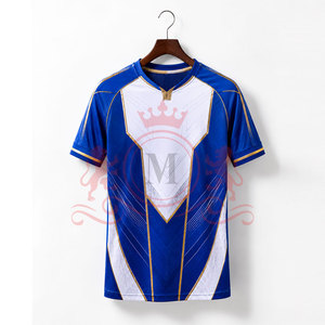 Maillot de football pour homme bleu et blanc à motifs géométriques, manches courtes, col rond, respirant, en polyester, coupe athlétique, toutes saisons - Product Image 3