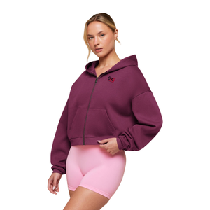 Women's Cropped Zip Hoodie <b>Fleece</b> <b>Lined</b> Hooded Sweatshirt Solid Color Casual <b>Jacket</b> for Autumn Winter - Product Image 3